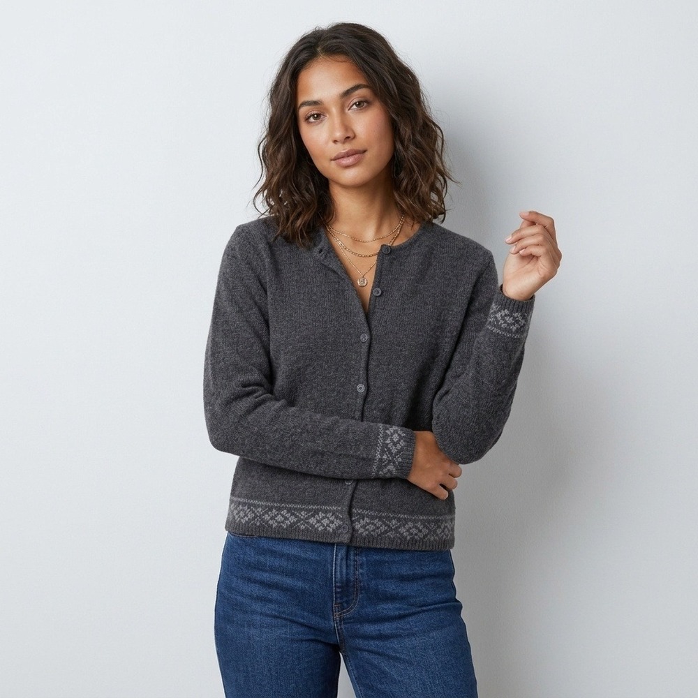 Cabincore Vintage Jillian Jones Hong Kong Gray Lambswool Fair Isle Sweater XL